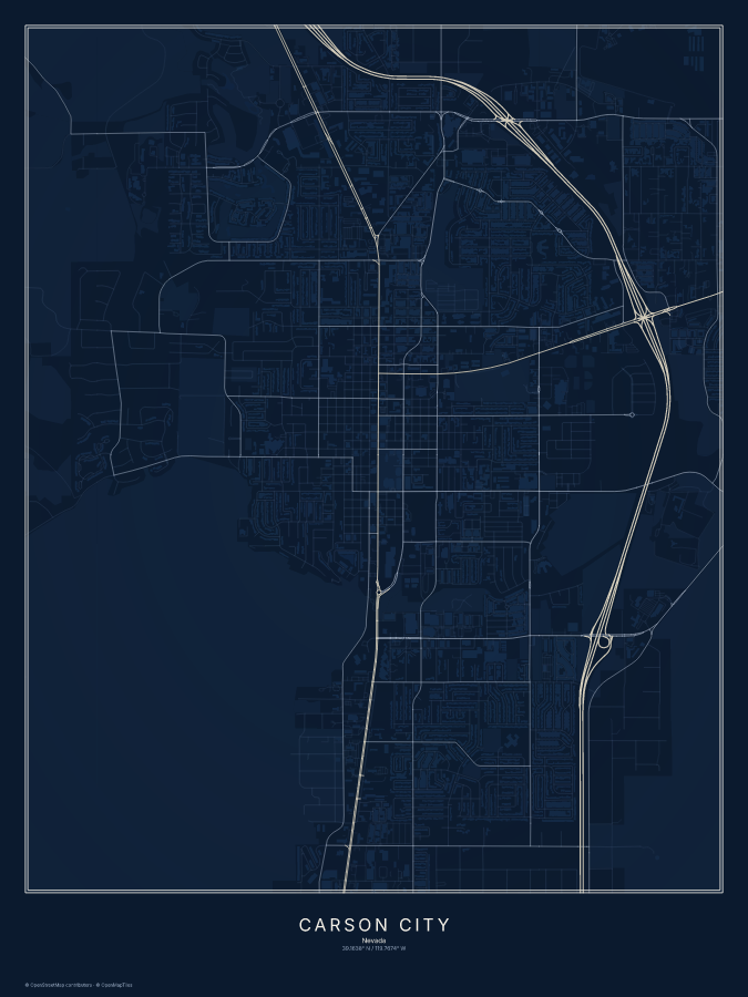 Carson City map poster, midnight style