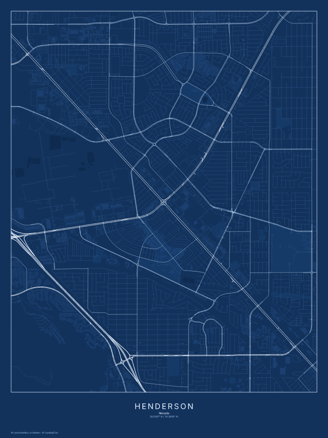 Henderson map poster, blueprint style