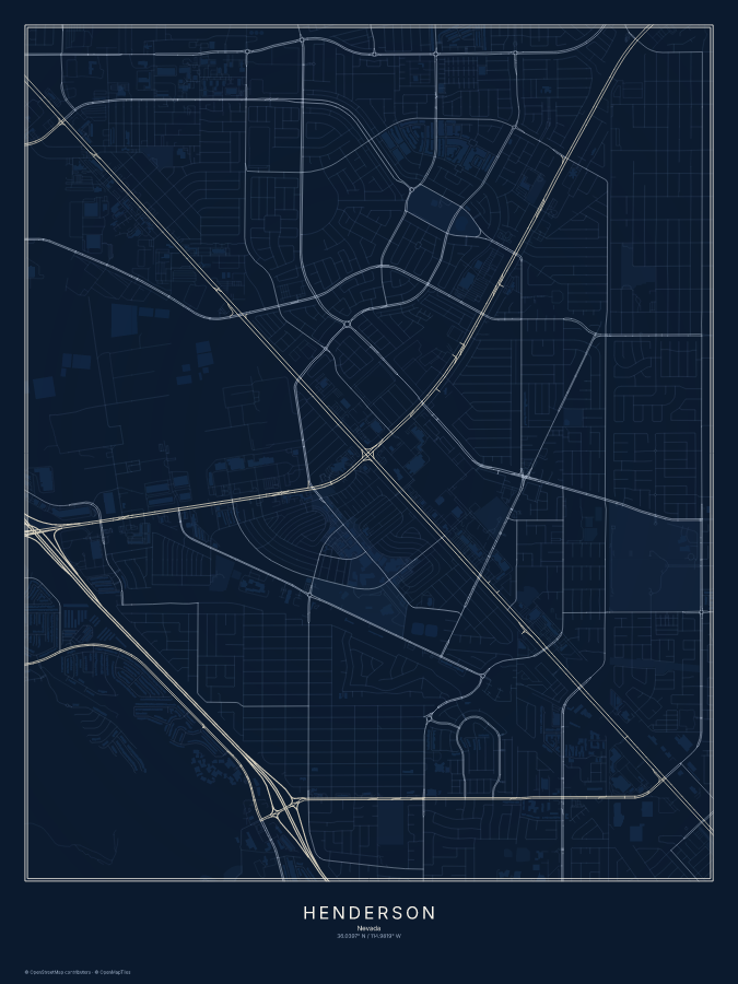 Henderson map poster, midnight style