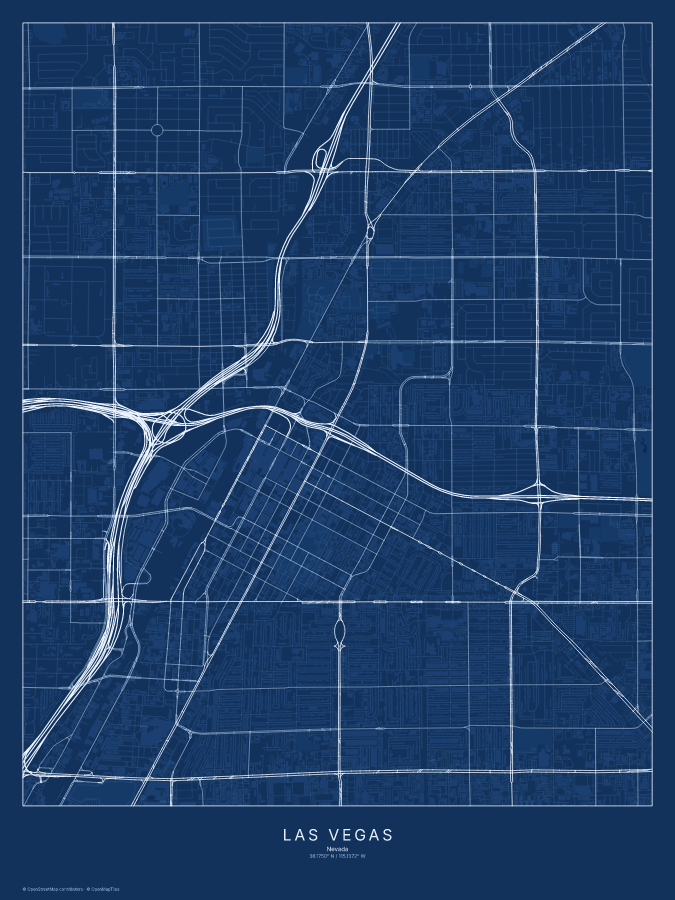 Las Vegas map poster, blueprint style
