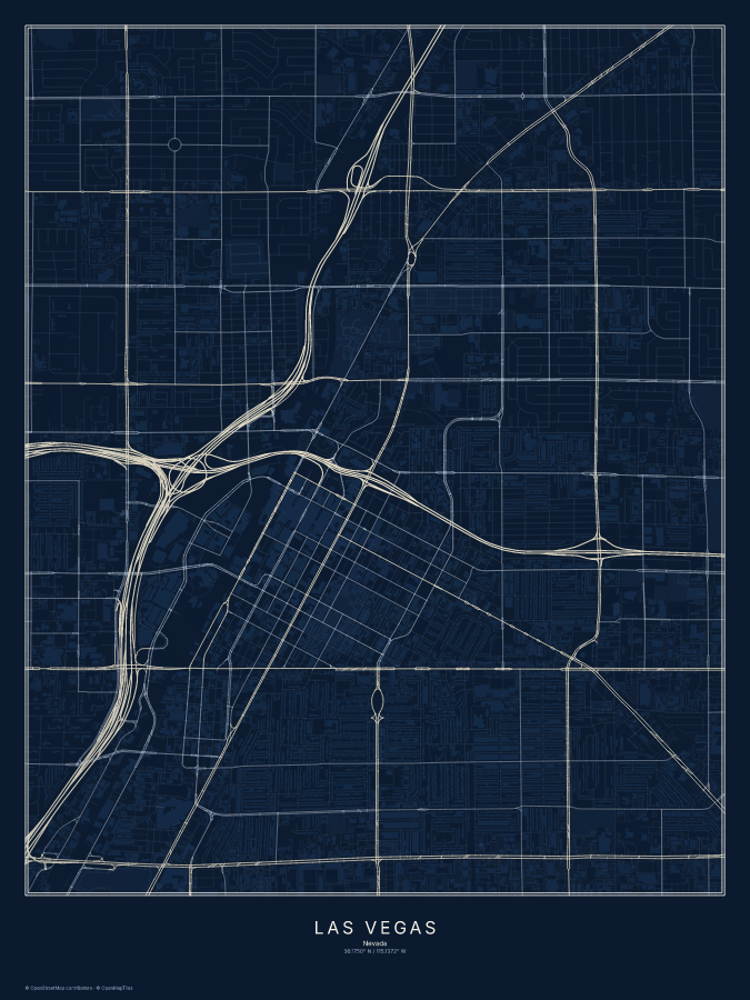 Las Vegas map poster, midnight style