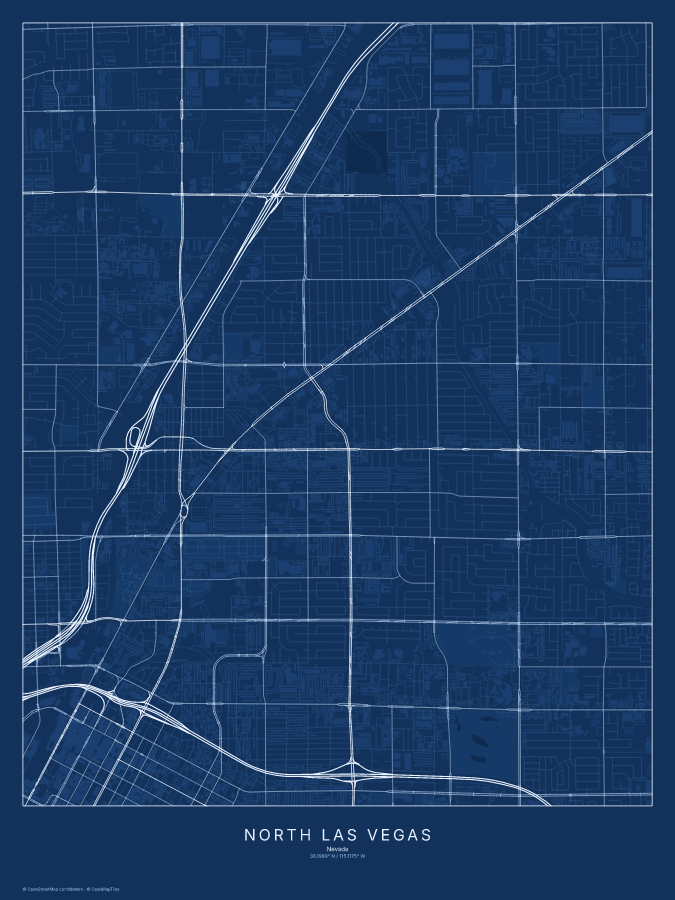 North Las Vegas map poster, blueprint style