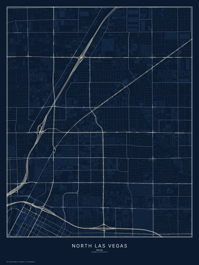 North Las Vegas map poster, midnight style