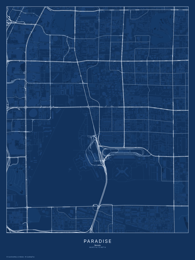 Paradise map poster, blueprint style