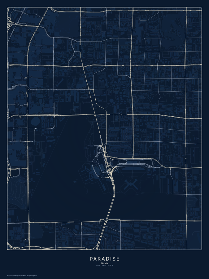 Paradise map poster, midnight style