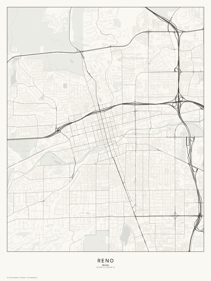 Reno map poster, classic style
