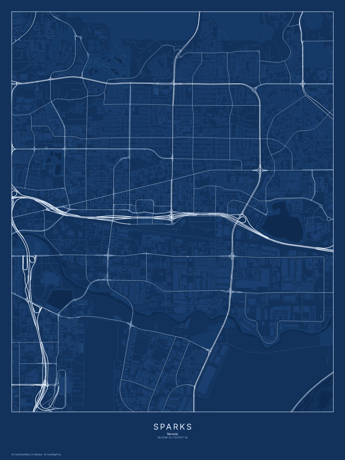 Sparks map poster, blueprint style