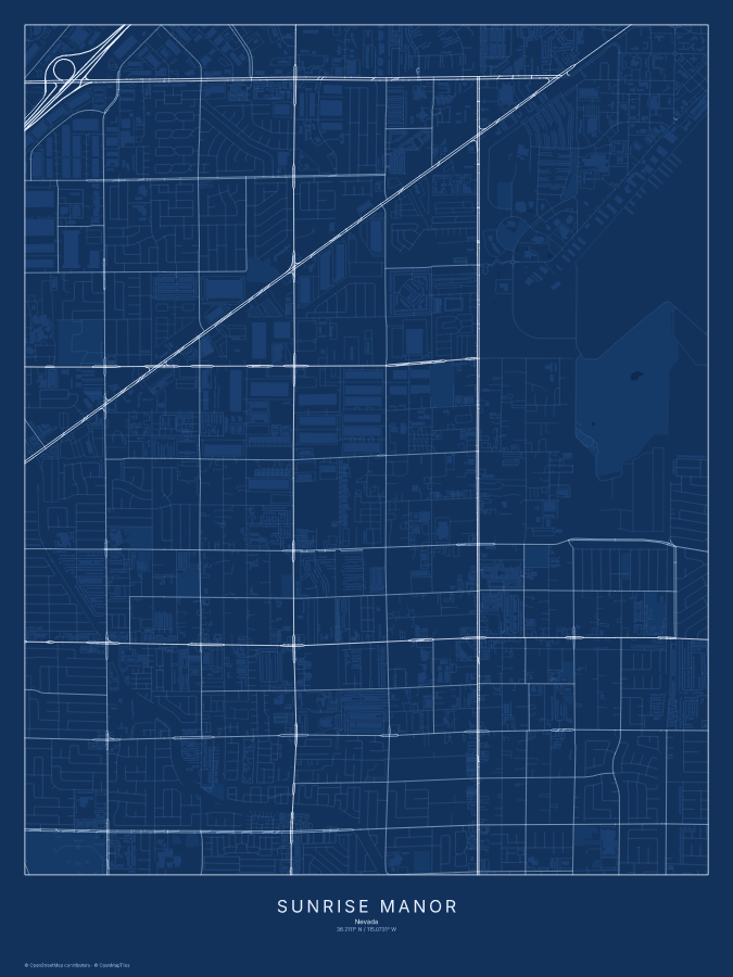 Sunrise Manor map poster, blueprint style