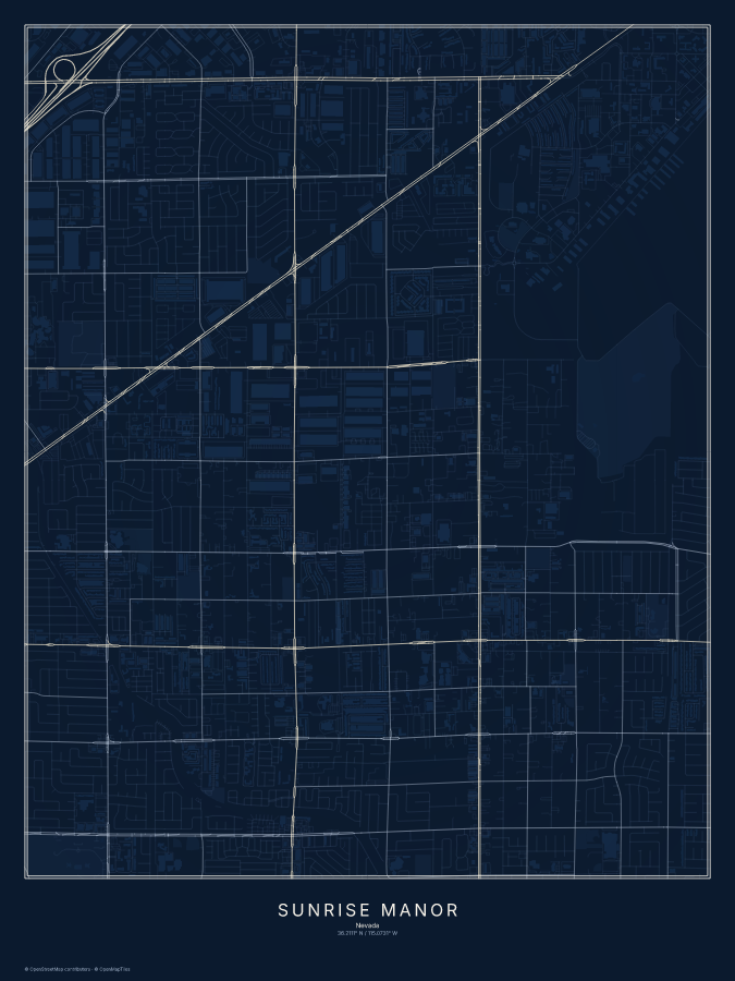 Sunrise Manor map poster, midnight style