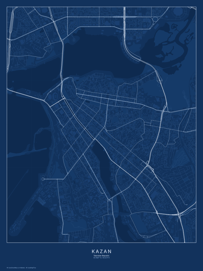 Kazan map poster, blueprint style