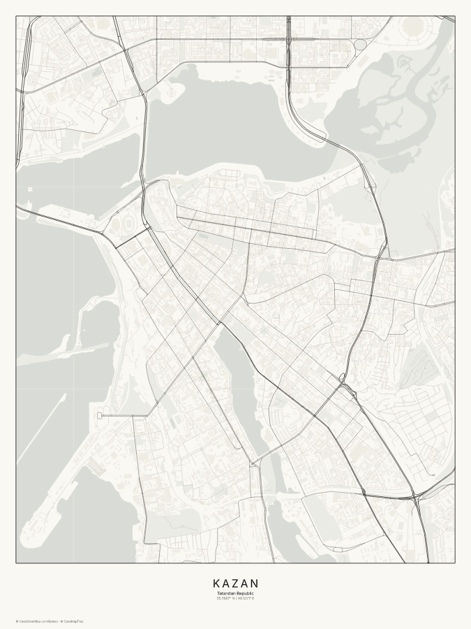 Kazan map poster, classic style