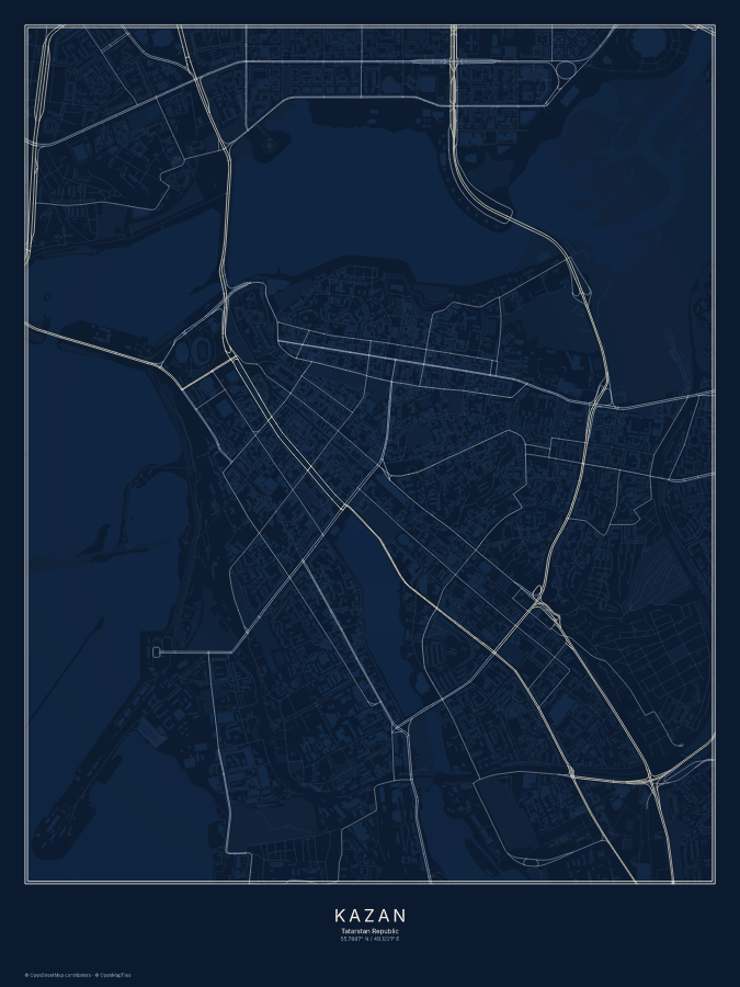 Kazan map poster, midnight style