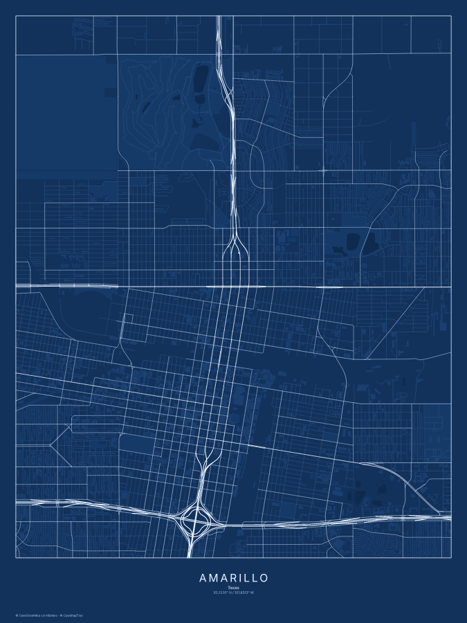 Amarillo map poster, blueprint style
