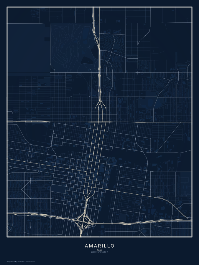 Amarillo map poster, midnight style