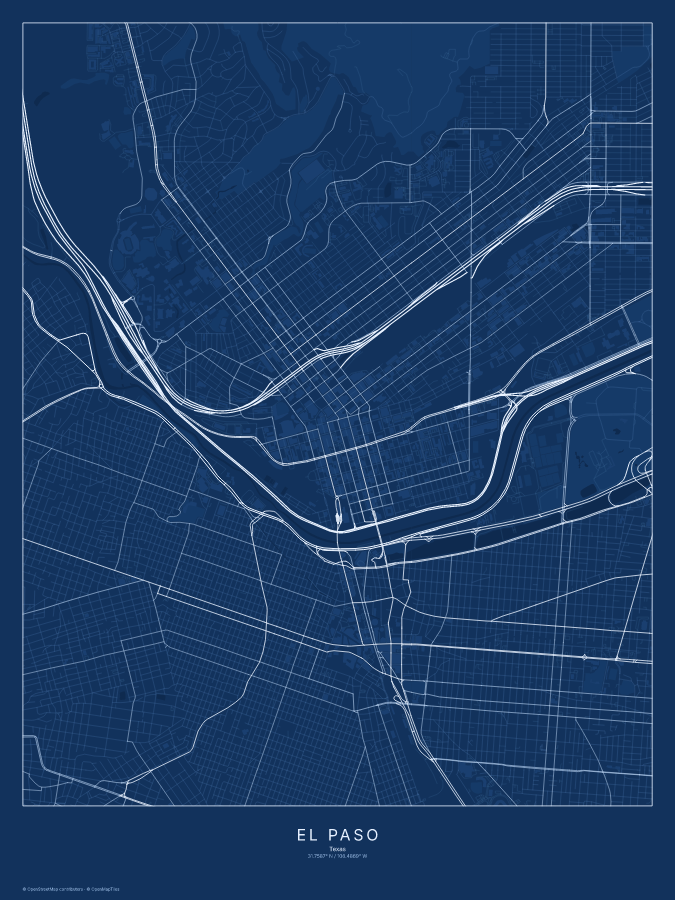 El Paso map poster, blueprint style