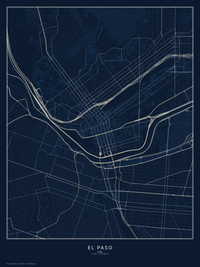 El Paso map poster, midnight style
