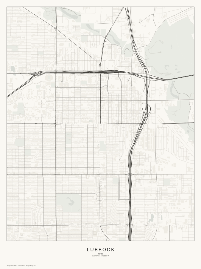 Lubbock map poster, classic style
