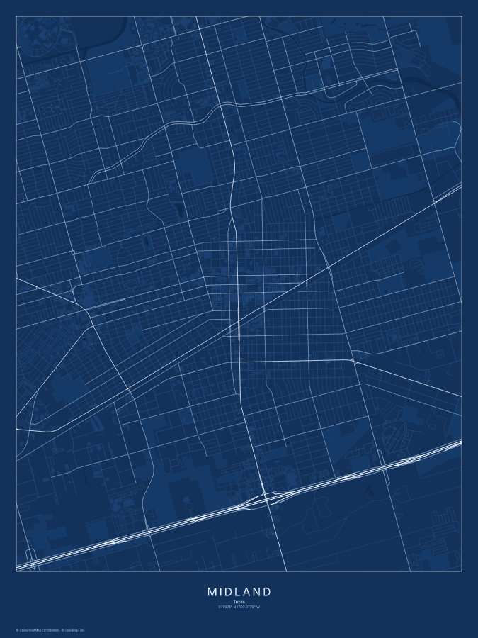 Midland map poster, blueprint style
