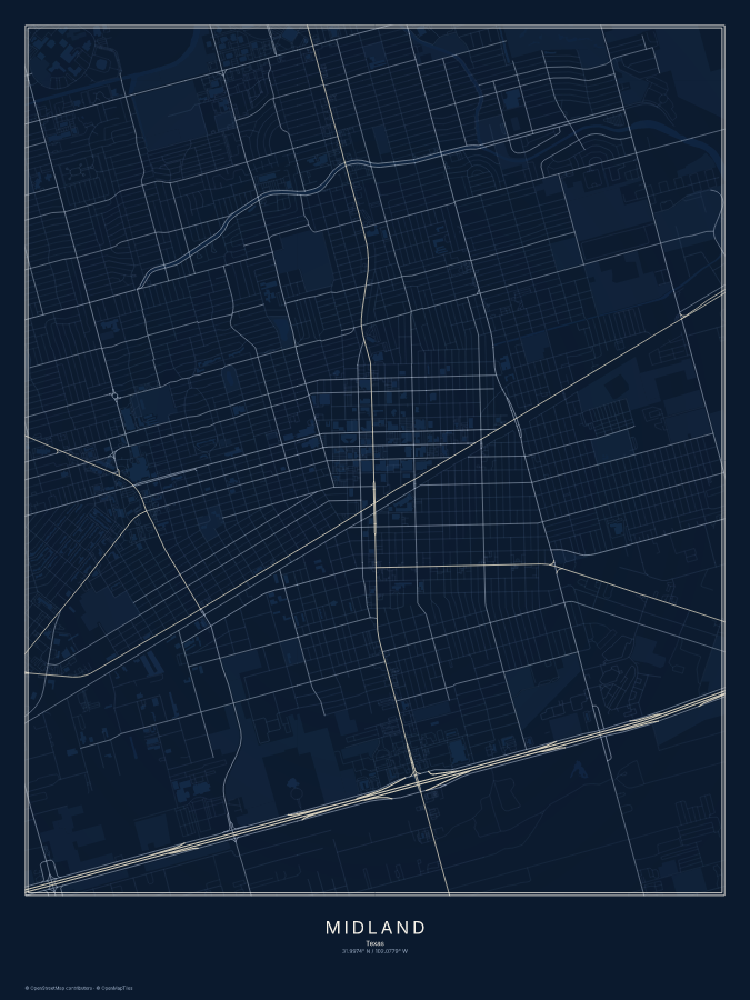 Midland map poster, midnight style