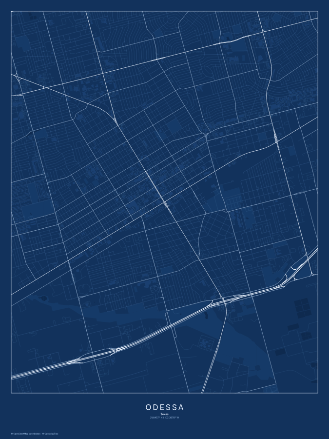 Odessa map poster, blueprint style