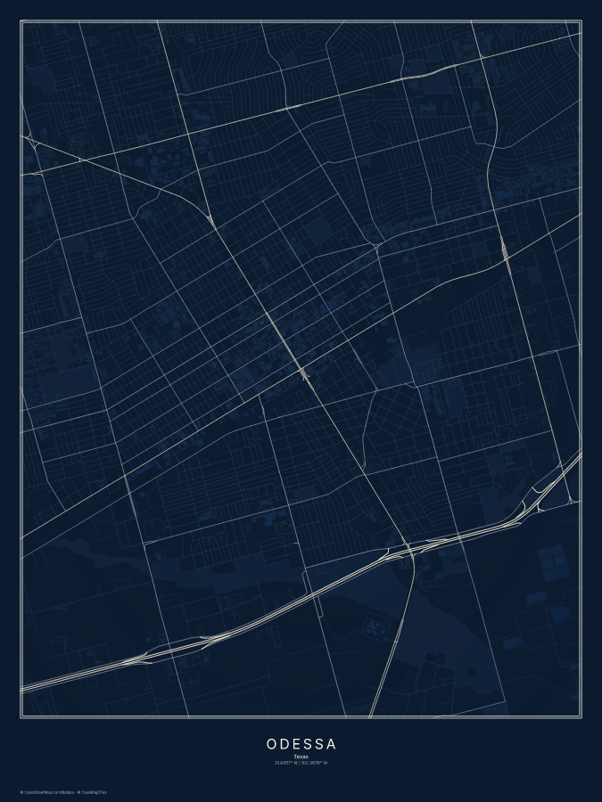 Odessa map poster, midnight style