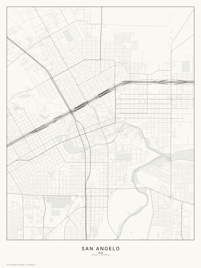 San Angelo map poster, classic style
