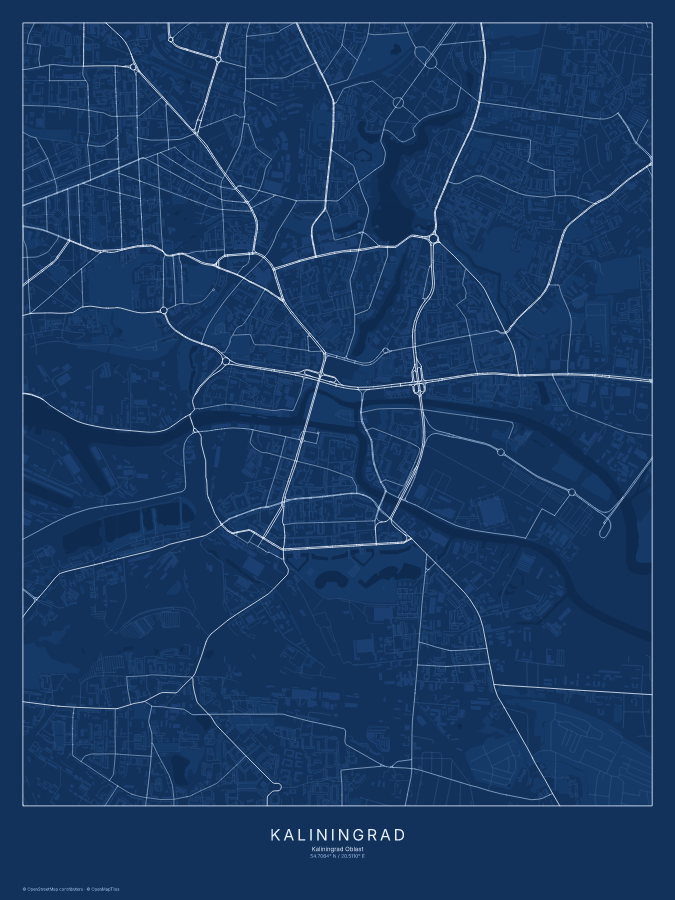 Kaliningrad map poster, blueprint style