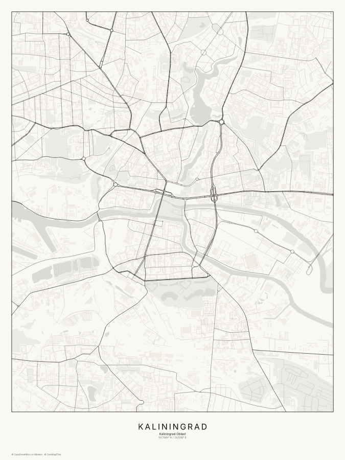 Kaliningrad map poster, classic style