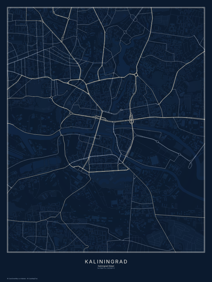 Kaliningrad map poster, midnight style