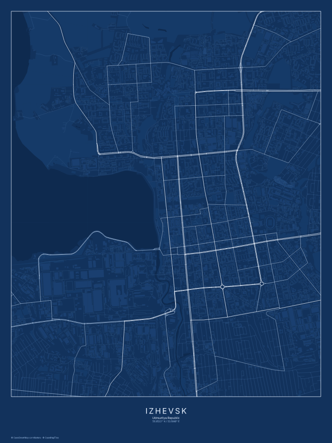 Izhevsk map poster, blueprint style