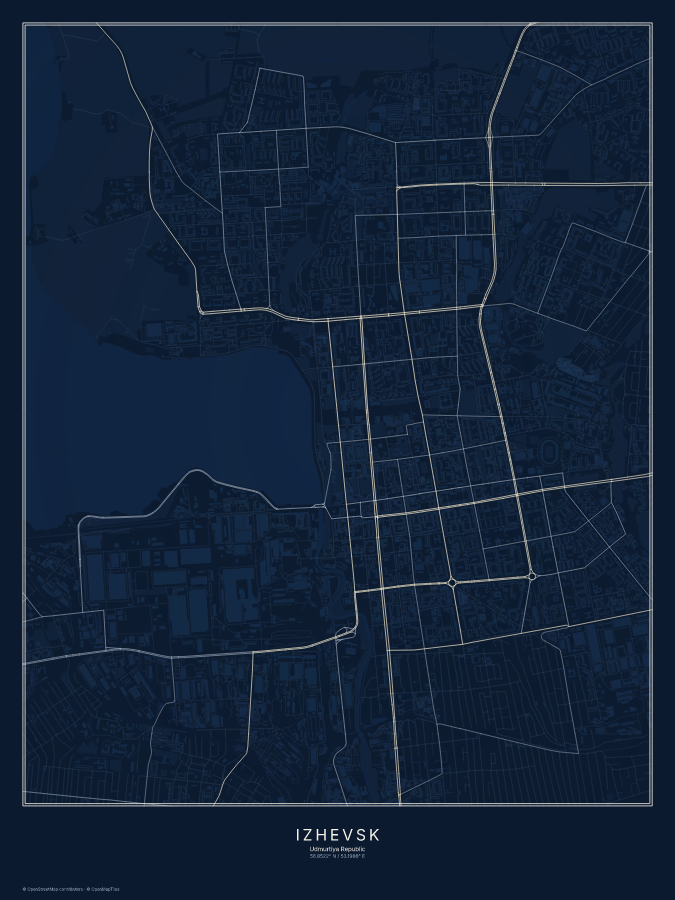 Izhevsk map poster, midnight style
