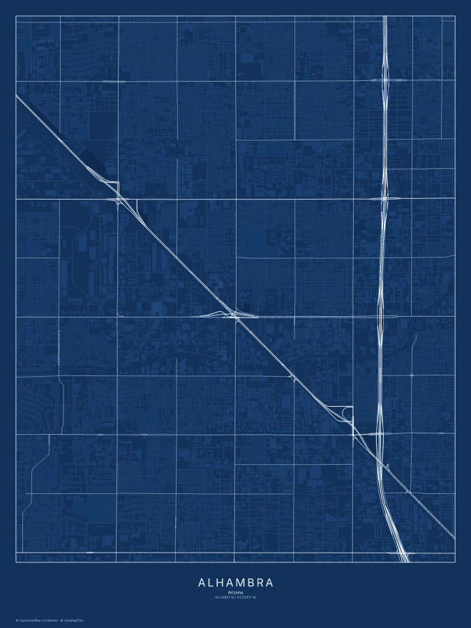 Alhambra map poster, blueprint style