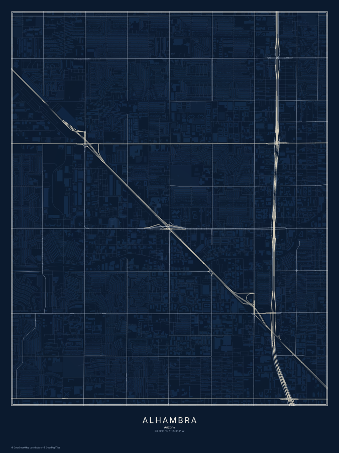 Alhambra map poster, midnight style
