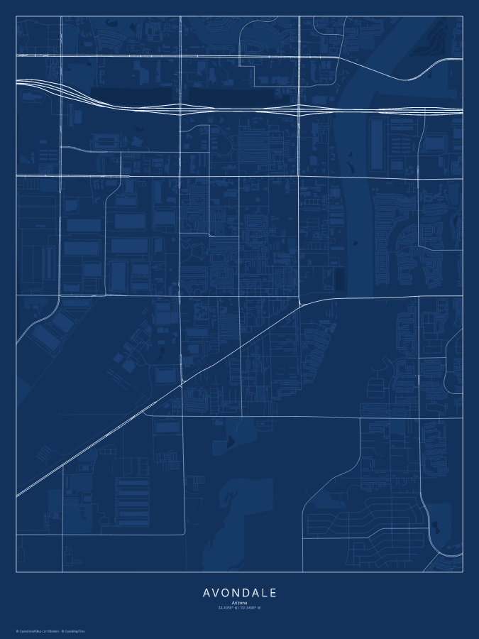 Avondale map poster, blueprint style