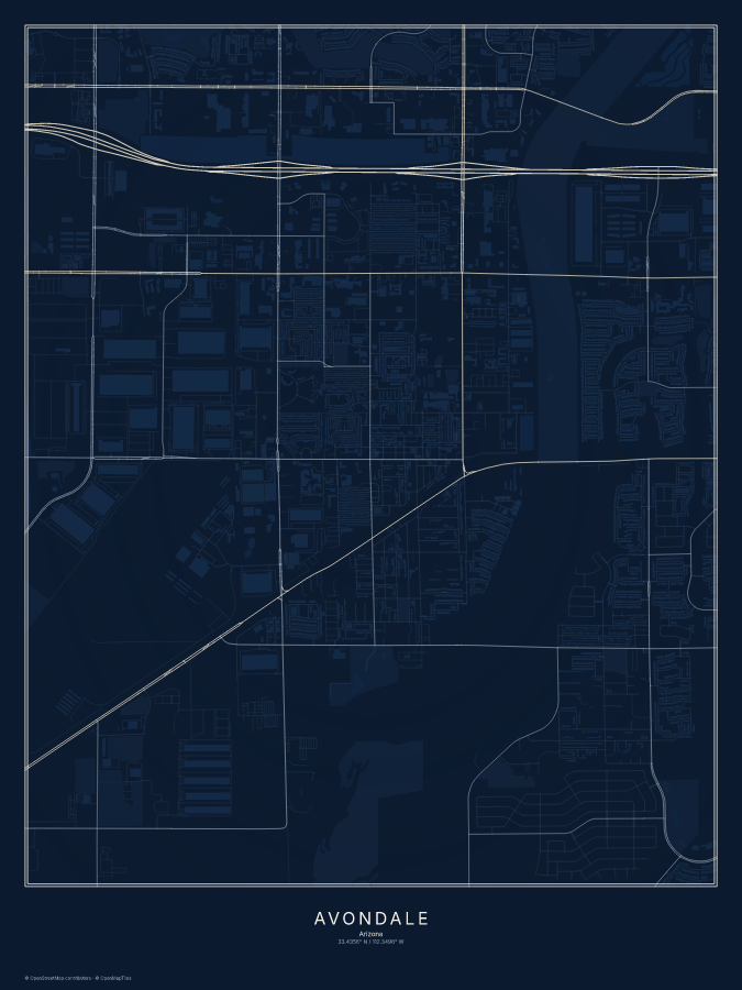 Avondale map poster, midnight style