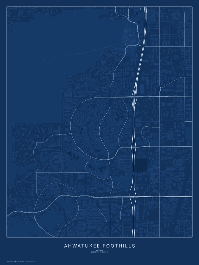 Ahwatukee Foothills map poster, blueprint style