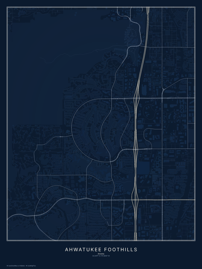 Ahwatukee Foothills map poster, midnight style