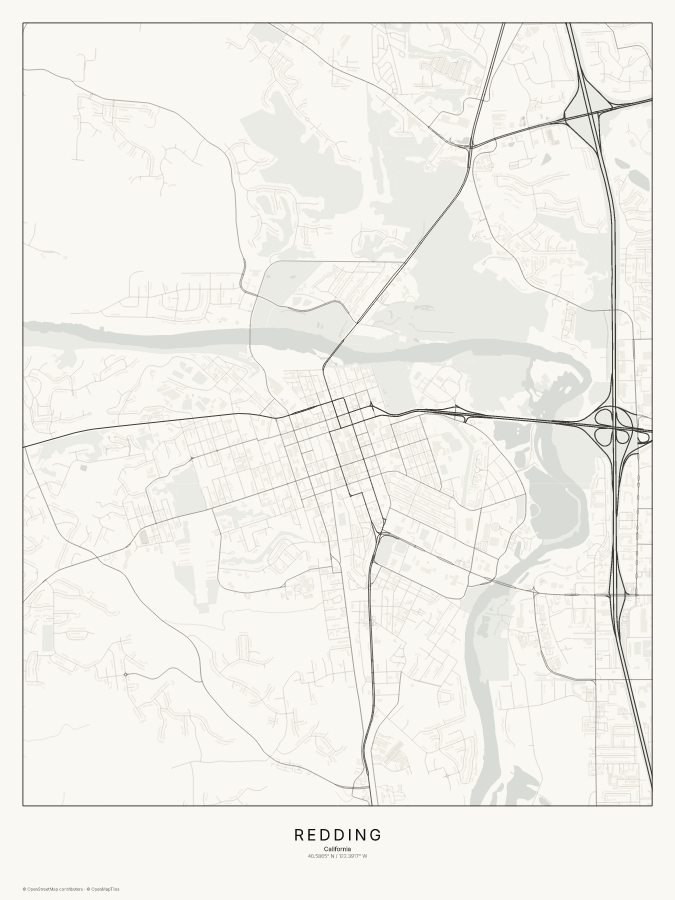 Redding map poster, classic style