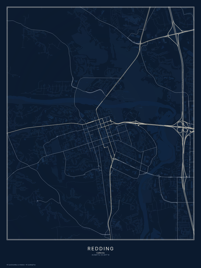 Redding map poster, midnight style