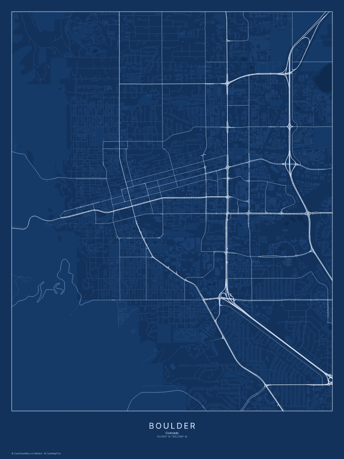 Boulder map poster, blueprint style