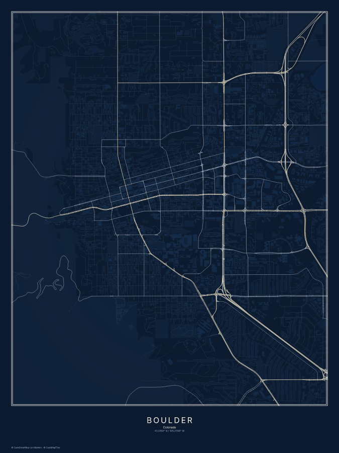 Boulder map poster, midnight style