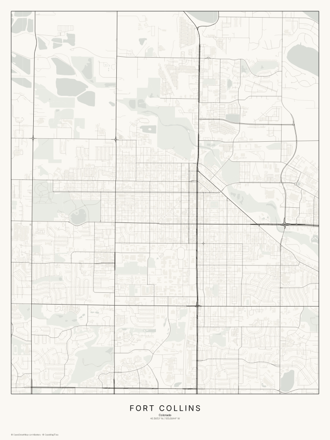 Fort Collins map poster, classic style