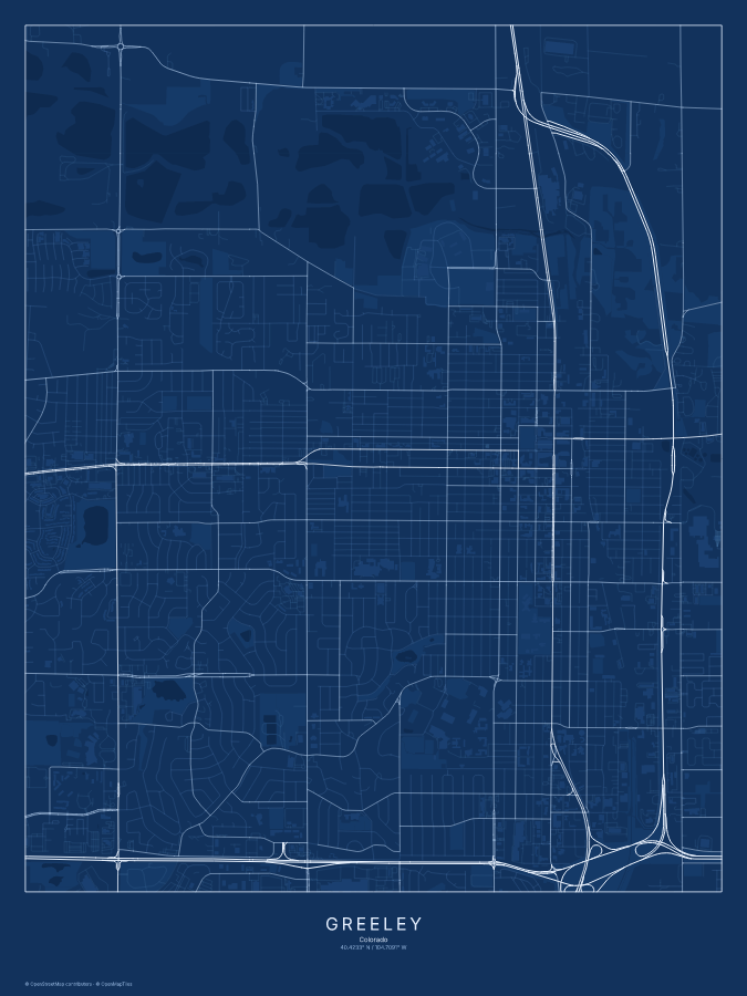 Greeley map poster, blueprint style