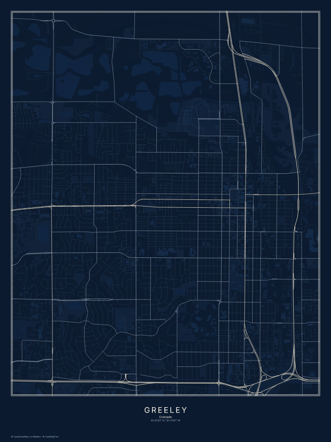 Greeley map poster, midnight style