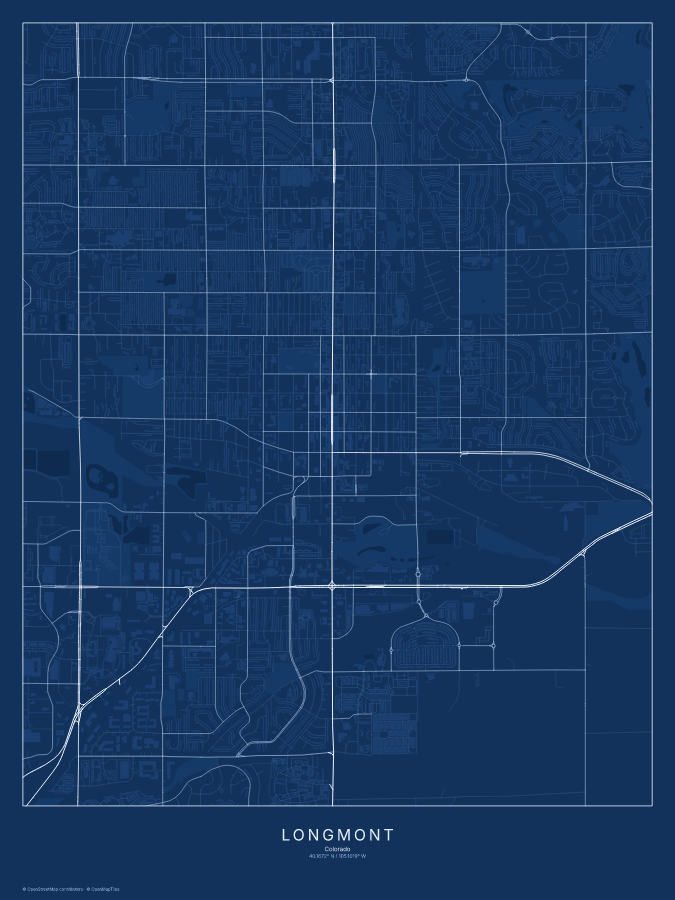 Longmont map poster, blueprint style
