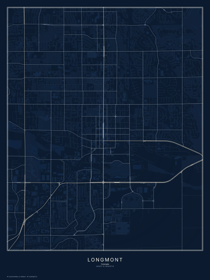 Longmont map poster, midnight style