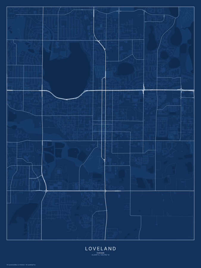 Loveland map poster, blueprint style