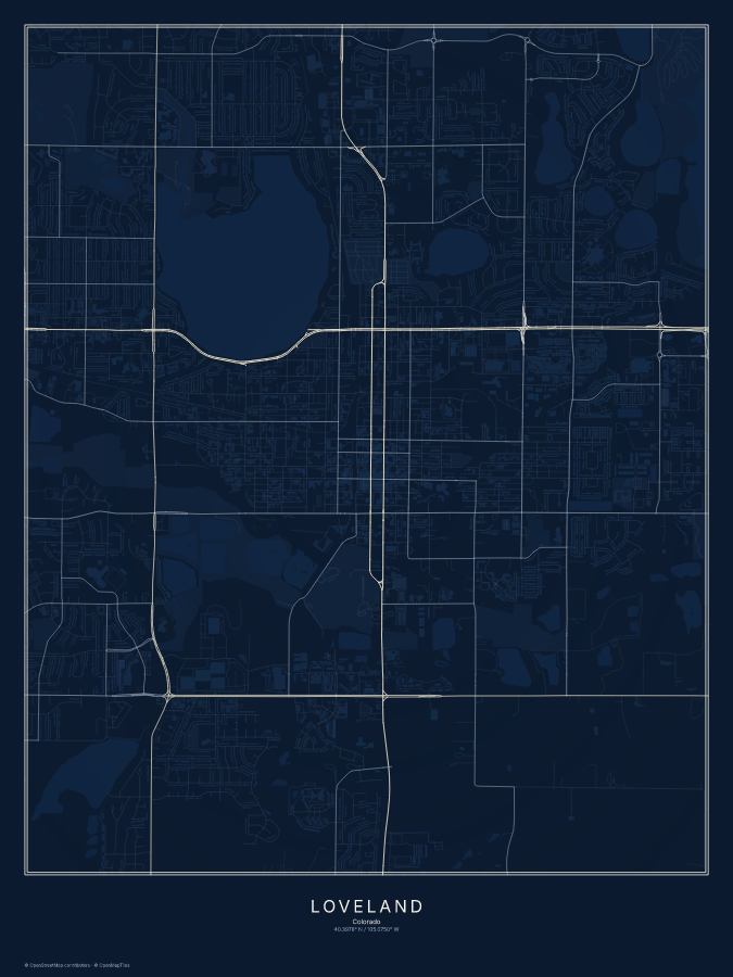 Loveland map poster, midnight style