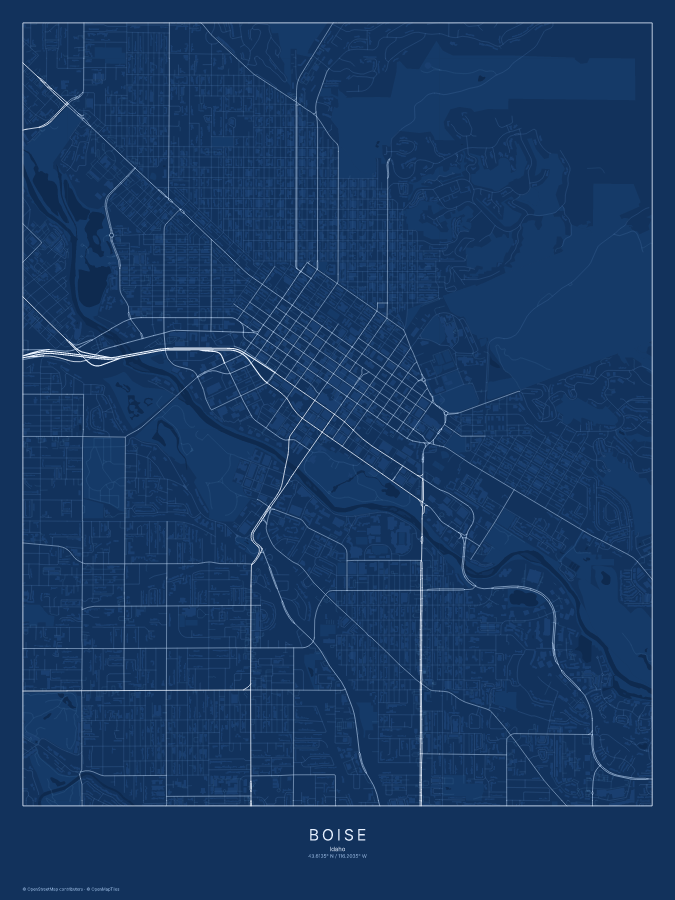 Boise map poster, blueprint style