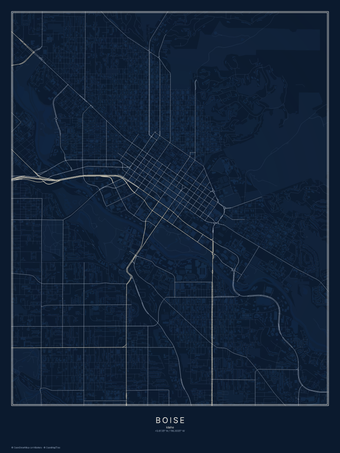Boise map poster, midnight style